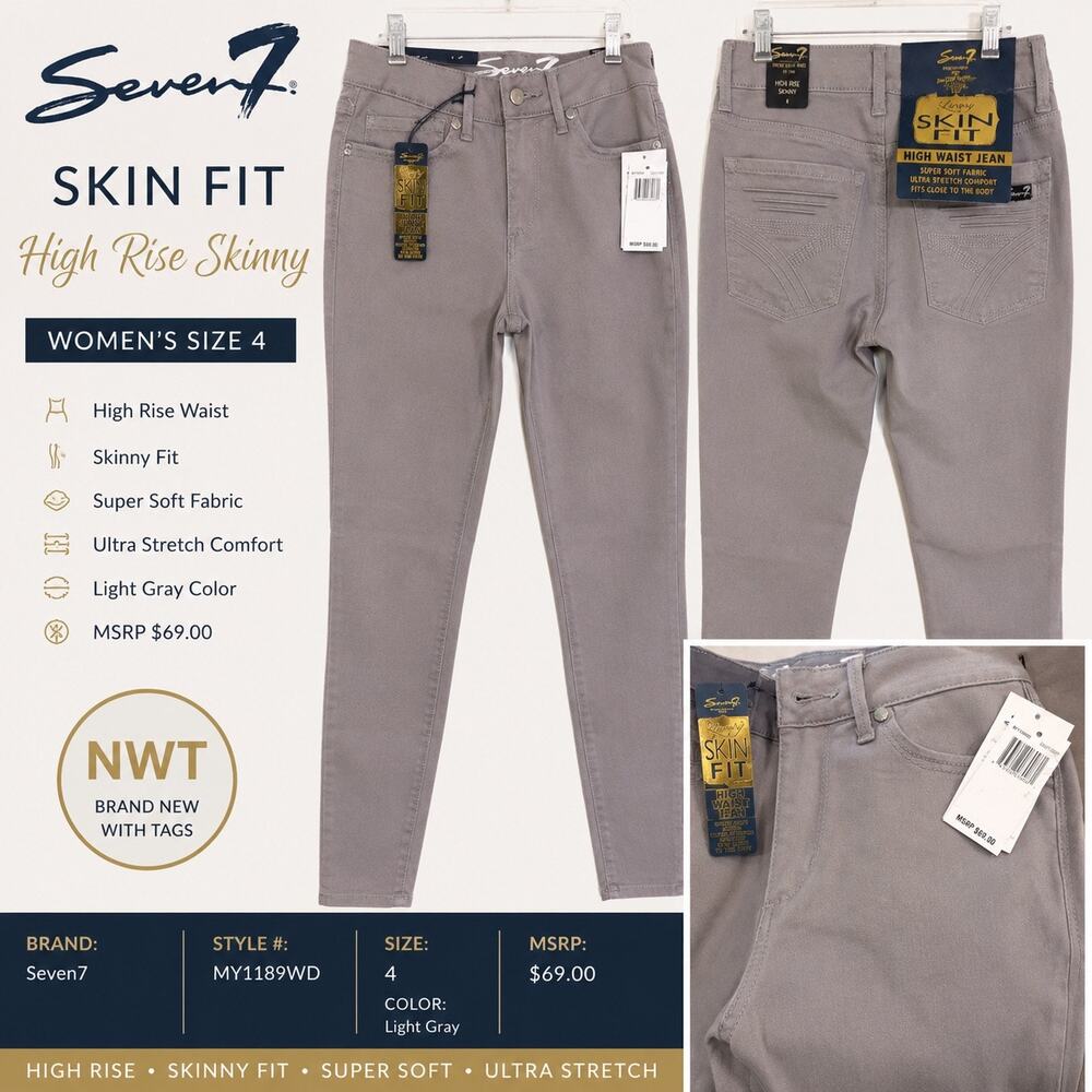 Seven7 Skin Fit High Rise Skinny Jeans Women’s Size 4 Gray NWT MSRP $69